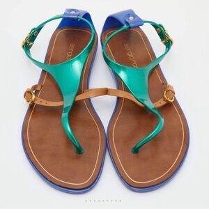 VINTAGE Sergio Rossi Jelly Sandals Cleo Green Blue Tan Colorblock Size 36